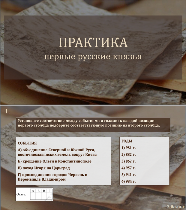 Тема 2. Практика. Первые русские князья
