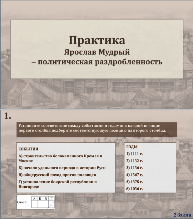 Тема 3. Практика. Ярослав Мудрый - политическая раздробленность