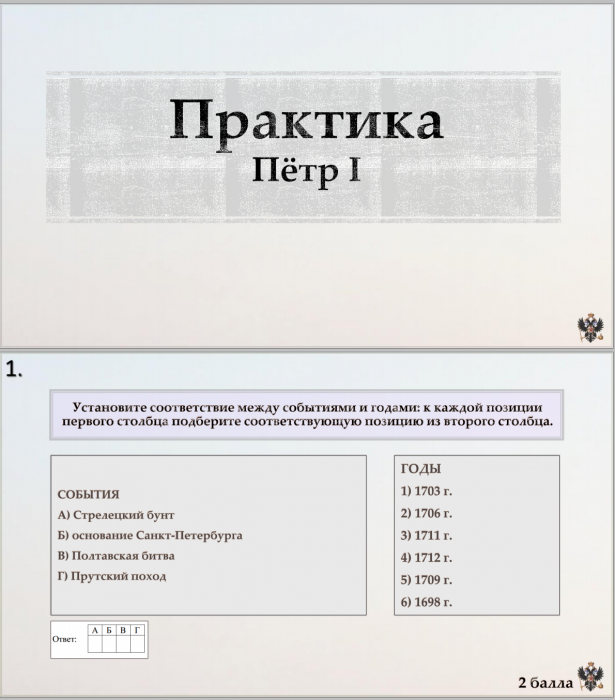 Тема 10. Практика. Пётр I