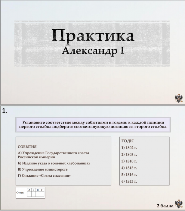 Тема 13. Практика. Александр I